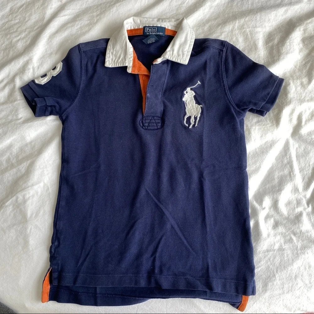 Top tee shirt Polo Ralph Lauren 7T big polo shirt‎ sleeves blue